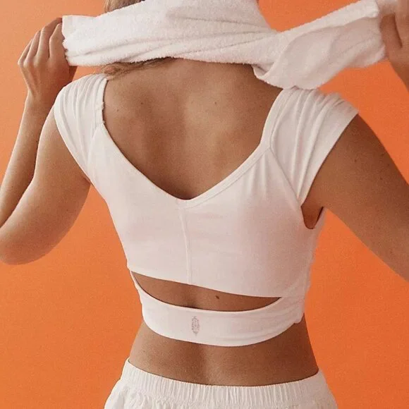 NWT Free People FP Movement Breathe Deeper Crop Tank Top | White - Picture 2 of 5